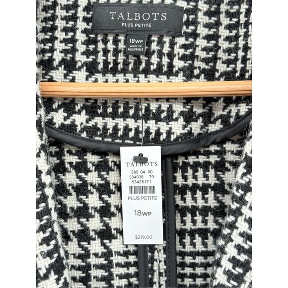 Talbots Jacket Blazer‎ Women 12 Houndstooth Cream Off White Dark Navy Blue Wool - Picture 5 of 15